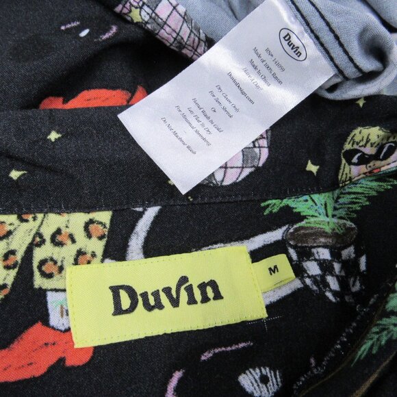 Duvin Disco Nights Party Palm Tree Record Player Print Camp Shirt Men's sz M - Picture 3 of 4